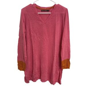 Gudrun Sjödén 100% Linen Tunic Top Pink V Neck Scandinavian‎ Lagenlook Boho M